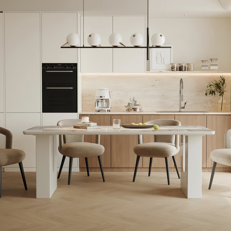 Modern 78'' Rectangular Sintered Stone Dining Table for 6-8 with 2 Unique U-Shaped Legs for Dining Room
