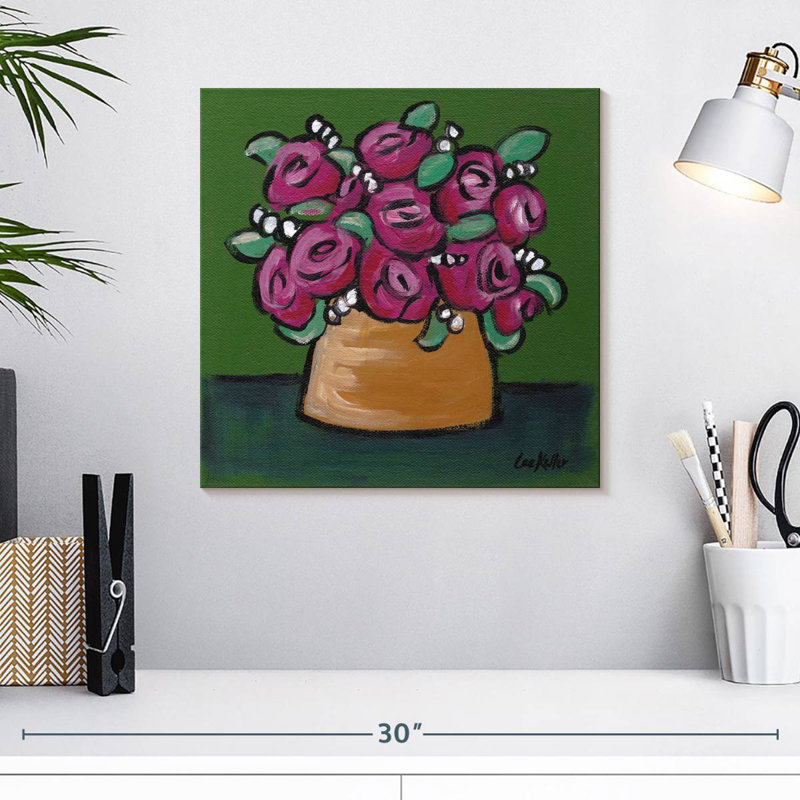 Harnek en pot rose sur fond vert, H 16 po x l 16 po