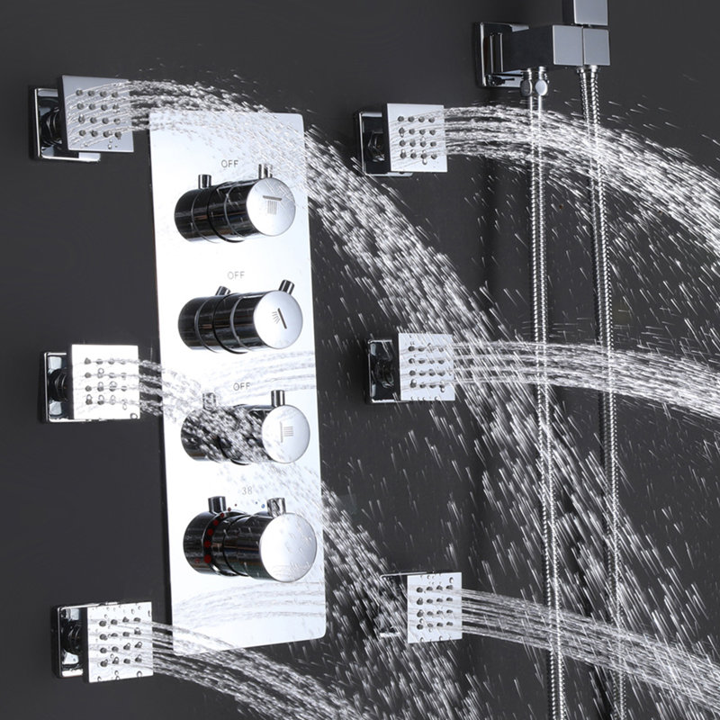 15.74 Inch Shower Jets system in Wall, Ceiling Mount Rain Shower Body Spray Faucet Set with Thermostatic Valve Body