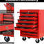 Armoire à outils en métal à 7 tiroirs en rouge et noir, acier laminé à froid, glissières à roulement, capacité de charge de 15 kg, 4 roulettes pivotantes avec chariot verrouillable, charge rouge et noire,-1064618678
