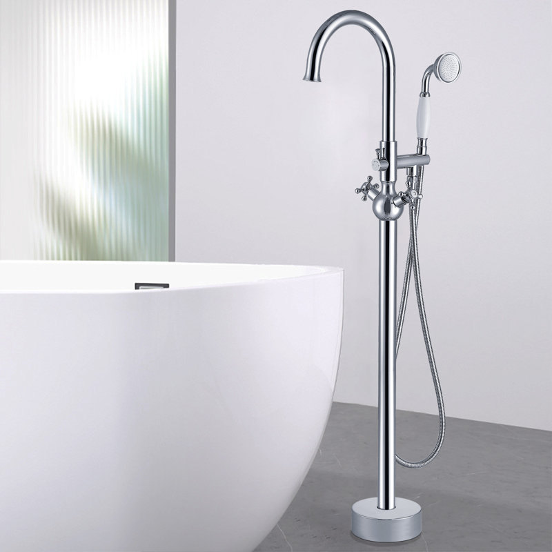 2 Handle Freestanding Tub Filler with Diverter, Chrome/White