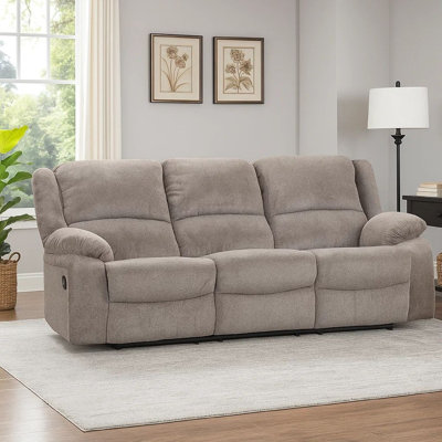 Cem Manual Reclining Sofa, Pillow Tufted, Mocha Gray Chenille 88 Inch