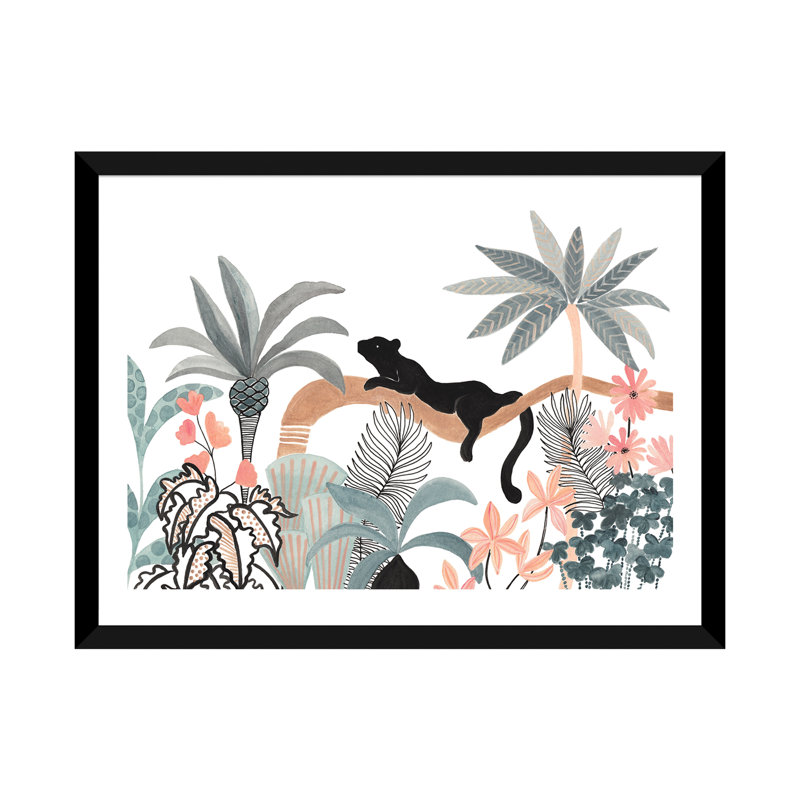 Jaguar dans la jungle, Papier avec cadre noir, H 24 po x l 32 po x P 1 po