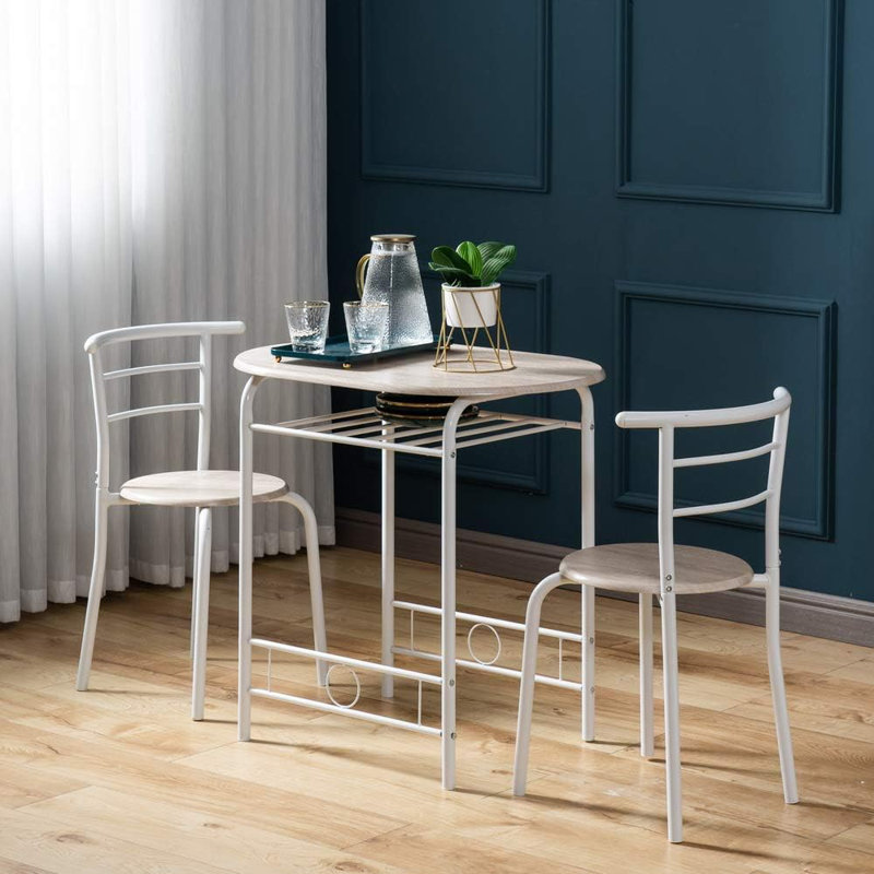 Ensemble repas pour 2 personnes Keiundra, Blanc, Beige / Blanc, Chêne clair blanc