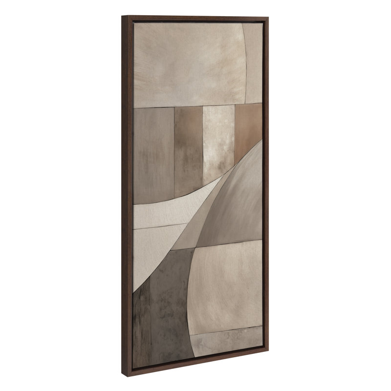 Curved Grid Abstract on Neutral Linen by The Creative Bunch Studio Framed Canvas Wall Art Print