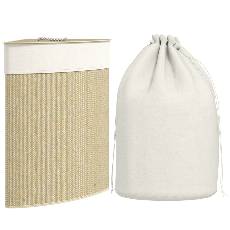 Hand Woven Bamboo Laundry Hamper with Handles, Nature Wood 