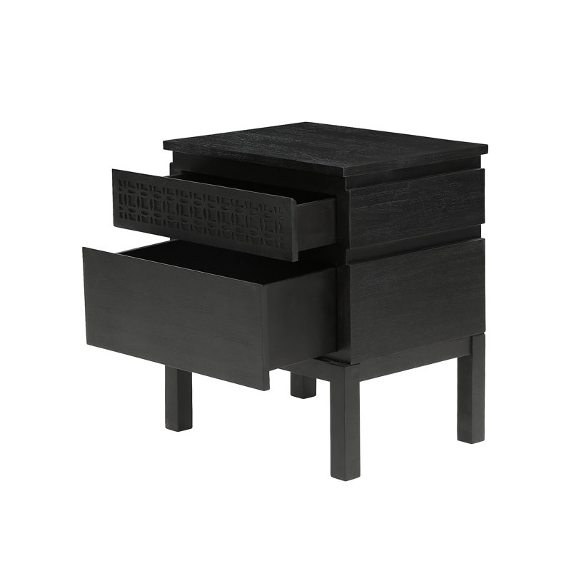 Behling 50cm W Solid + Manufactured Wood Bedside Table, Black Charcoal