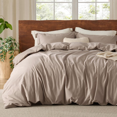 Bedsure 100% Washed Cotton Duvet Cover Full Set -  Minimalist Cotton Beding Set For All Season（set of 3）