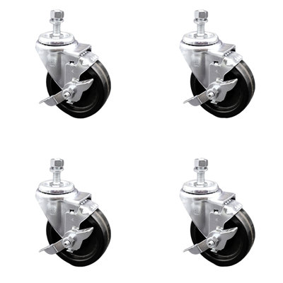 4 Inch_Phenolic Wheel Swivel ½ Inch Threaded Stem Caster Set with Brake SCC