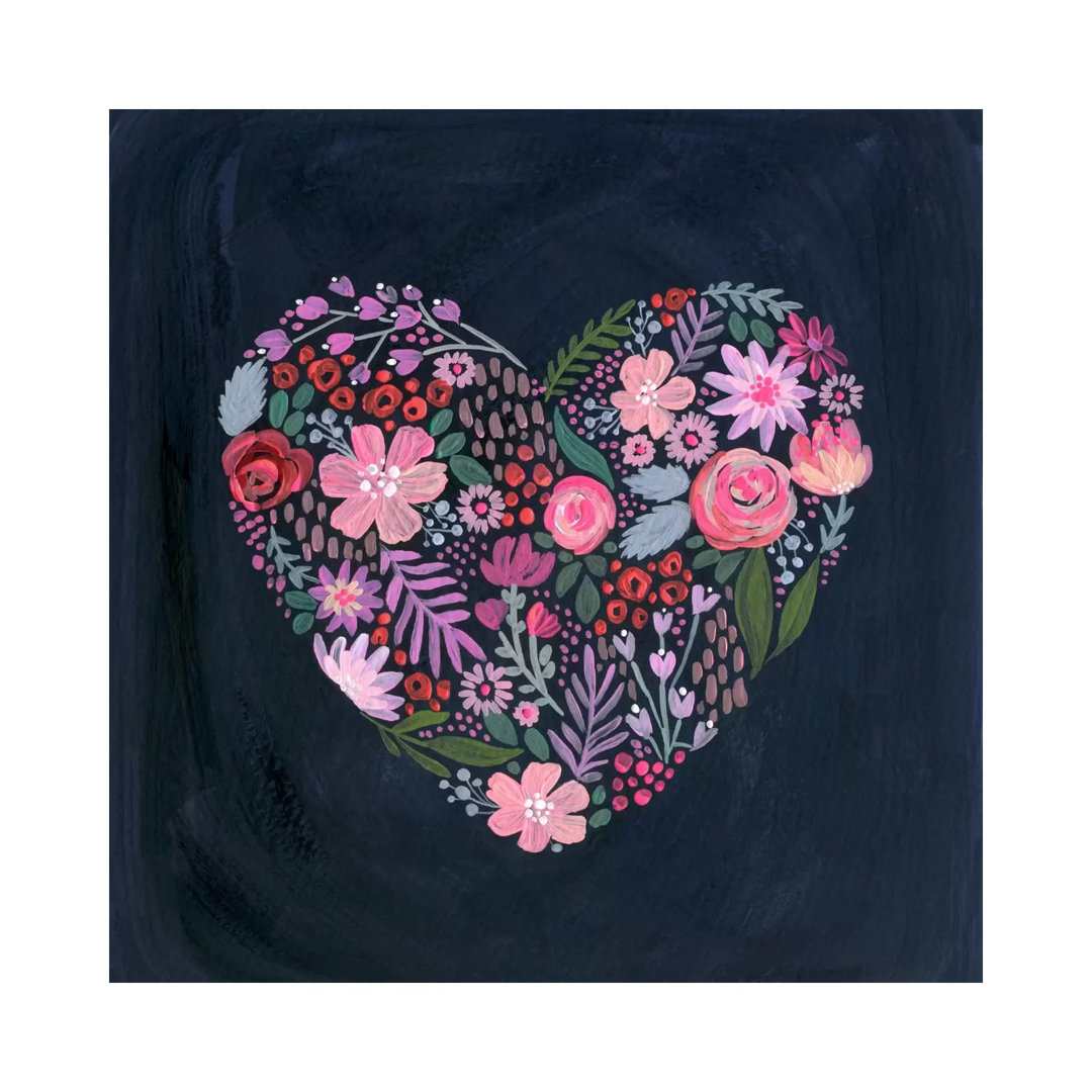 Floral Heart On Navy von Stephanie Corfee - Gallery-Wrapped Canvas Giclée on Canvas