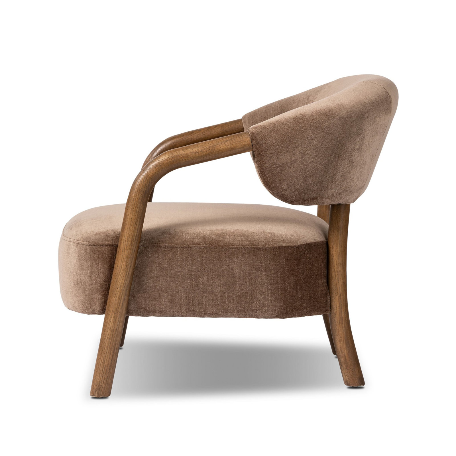 Citrine Shearling Upholstered Armchair, Tan Oak, Altair Mushroom Performance Velvet