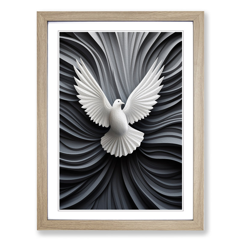 Dove Bird Op No.2 - Single Picture Frame Print on Wood, Oak Framed, 64cm H x 46cm W