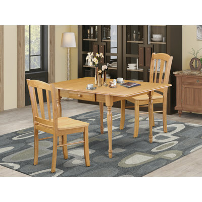 Ensemble de table de cuisine 3 pièces pour petits espaces comprenant une table de salle à manger rectangulaire avec Dropleaf et 2 chaises de salle à manger, chêne