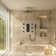 3-Function LED Light Thermostatic Rainfall Shower System with 6 Body Jets and Rough-in Valve