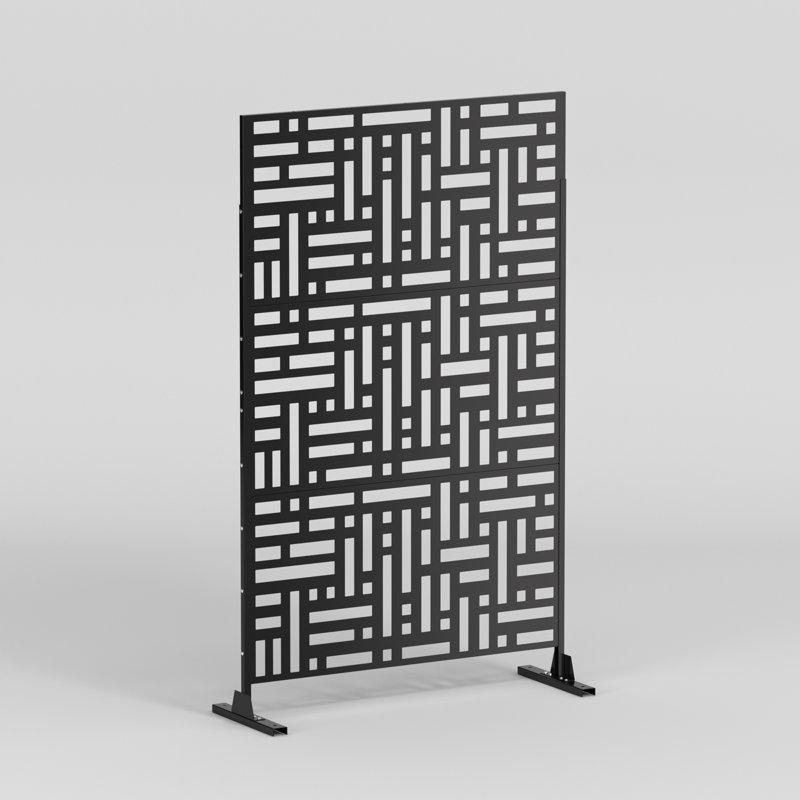 Paravent 72 "en métal avec motif de style rectangulaire - panneau de séparation intérieur / extérieur, Noir, noir, noir, noir