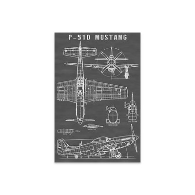 P-51 Mustang Vintage Airplane | Black Print On Acrylic Glass