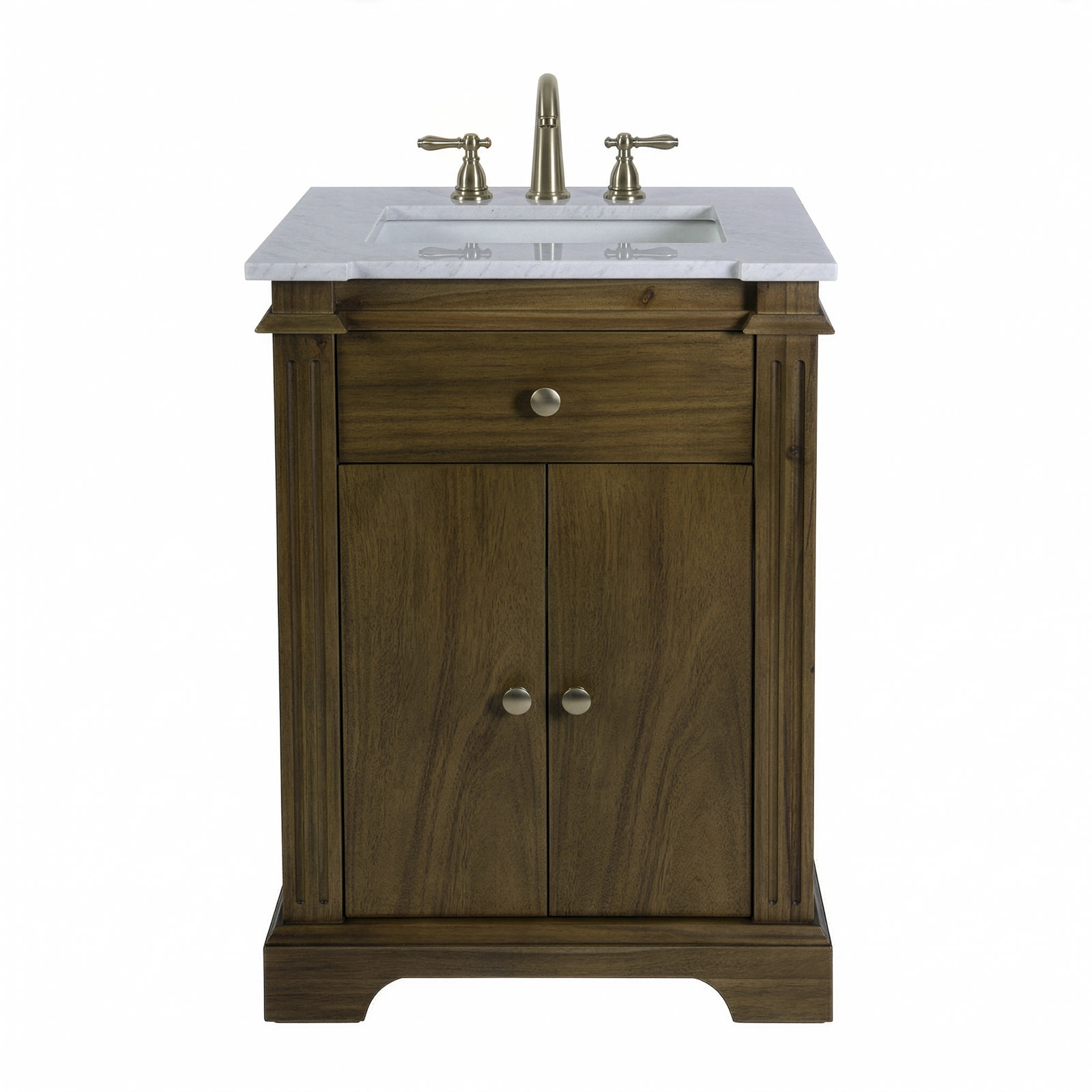 Rachelle 24 in. W Wood & Marble Bathroom Vanity, Walnut Brown, Brown