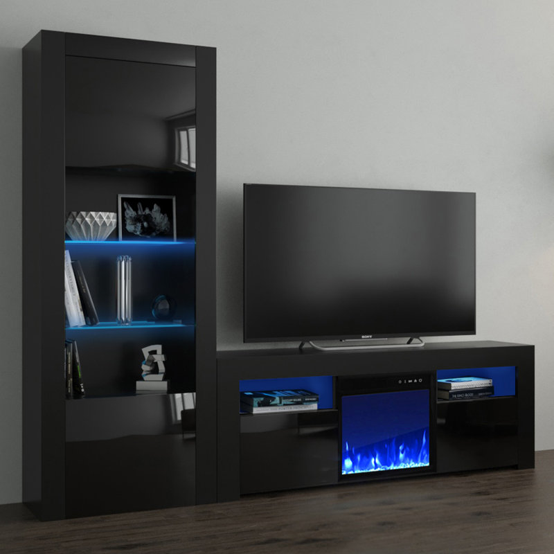 Earle Modern Entertainment Center for TVs up to 65" with Electric Fireplace Included, Black