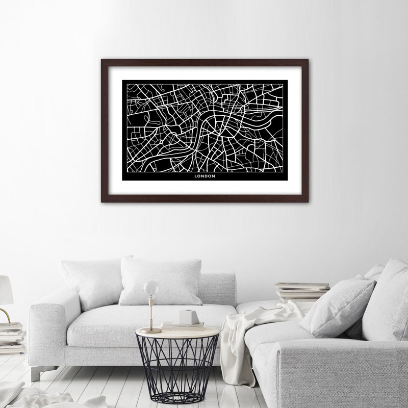 Plan For London City - Single Picture Frame Print, 70cm H x 100cm W, Brown