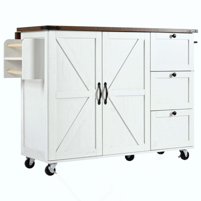 Îlot de cuisine de ferme avec prise de courant, îlot de rangement de cuisine avec support de rangement interne, abattant, support à épices, chariot de cuisine sur roulettes, pour la maison, la cuisine et la salle à manger