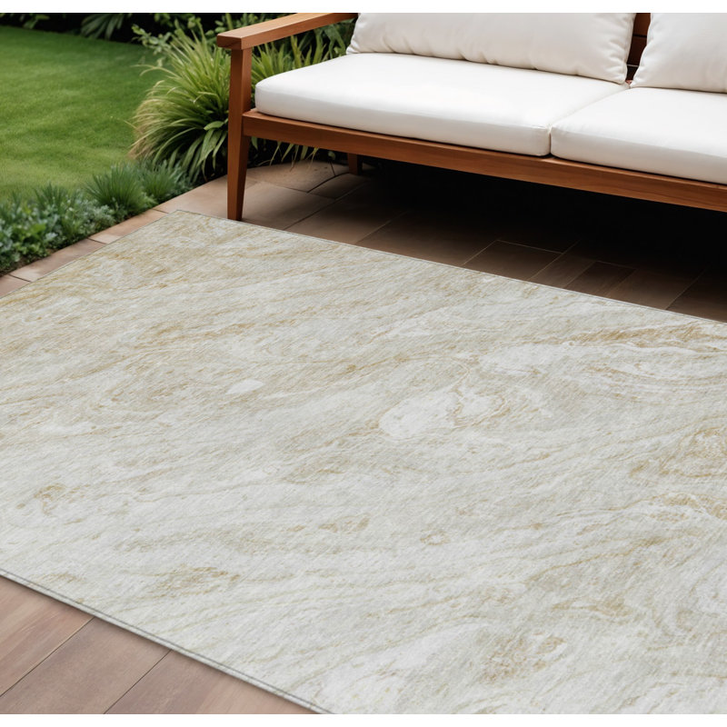 Tapis extérieur lavable abstrait 10 pi x 14 pi beige