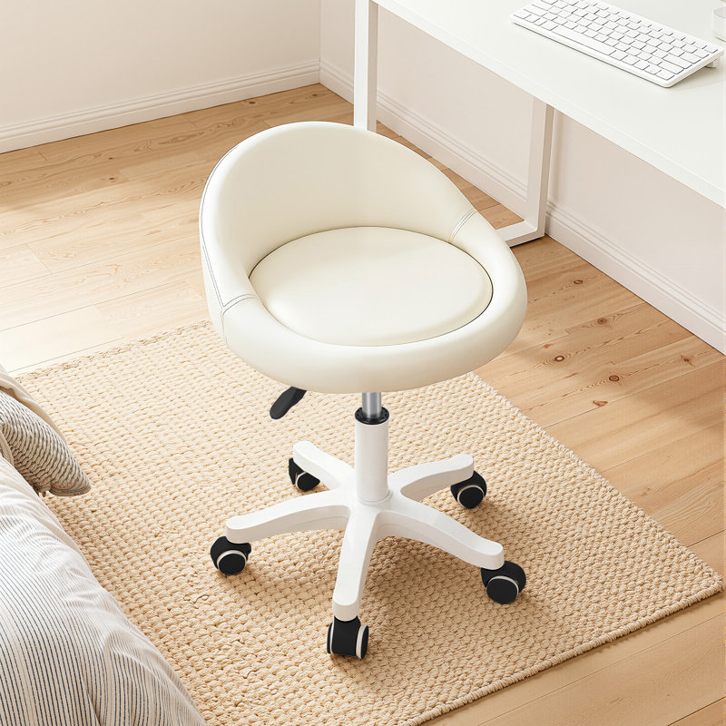 Rolling Stool, 360 Degree Rotating Salon Chair, Ergonomic Swivel Seat, Adjustable Height, Ultra-Quiet Wheels, Padded Faux Leather Cushion, for Salon, Office, Massage Use