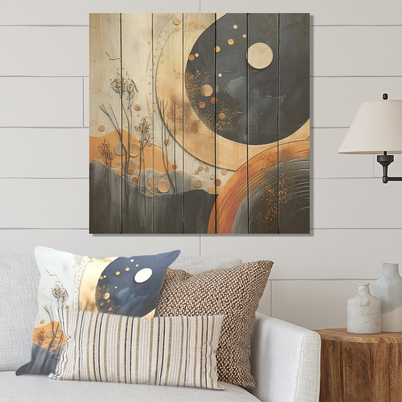 Yellow And Black Landscape Symphony IV - Abstract Landscape On Wood Print, 15" H x 15" W