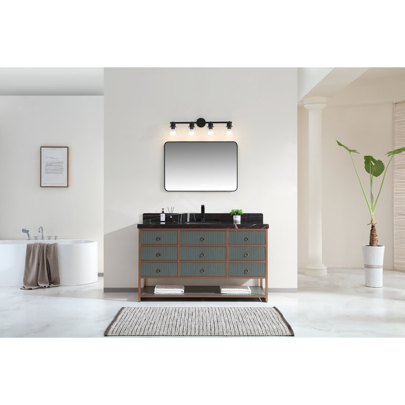 60" Freestanding Standard Bathroom Vanity with Top, Black