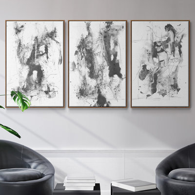 Graphite abstrait I, reproduction encadrée sur toile 3 pièces