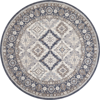 Glorietta – Traditional Blue Medallion Rug with Elegant Floral Border