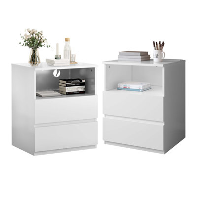 Set Of 2 End Tables With Fast USB C Charging, 2 Drawers, And Large Storage For Living Room, Bedroom, And Office