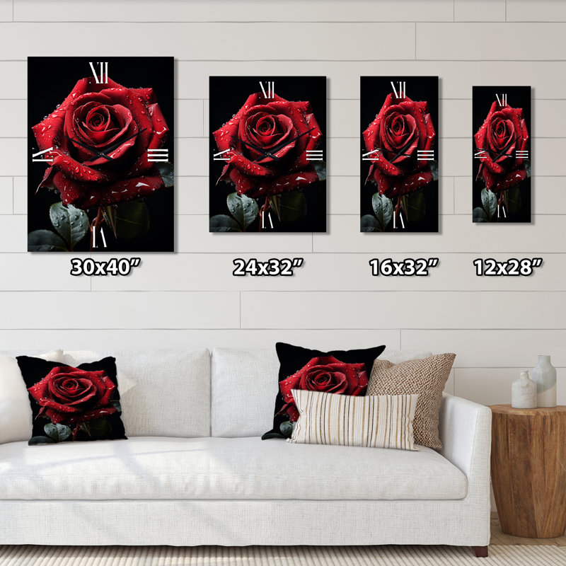 Horloge murale florale rouge et noire Elegance I, H 40 po x l 30 po x P 1 po