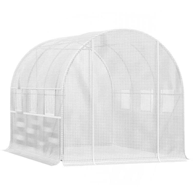 10' X 7' X 7' Walk-In Tunnel Greenhouse, Outdoor Green House With Anti-Tear PE Cover, Zipper Doors And Mesh Windows, White
