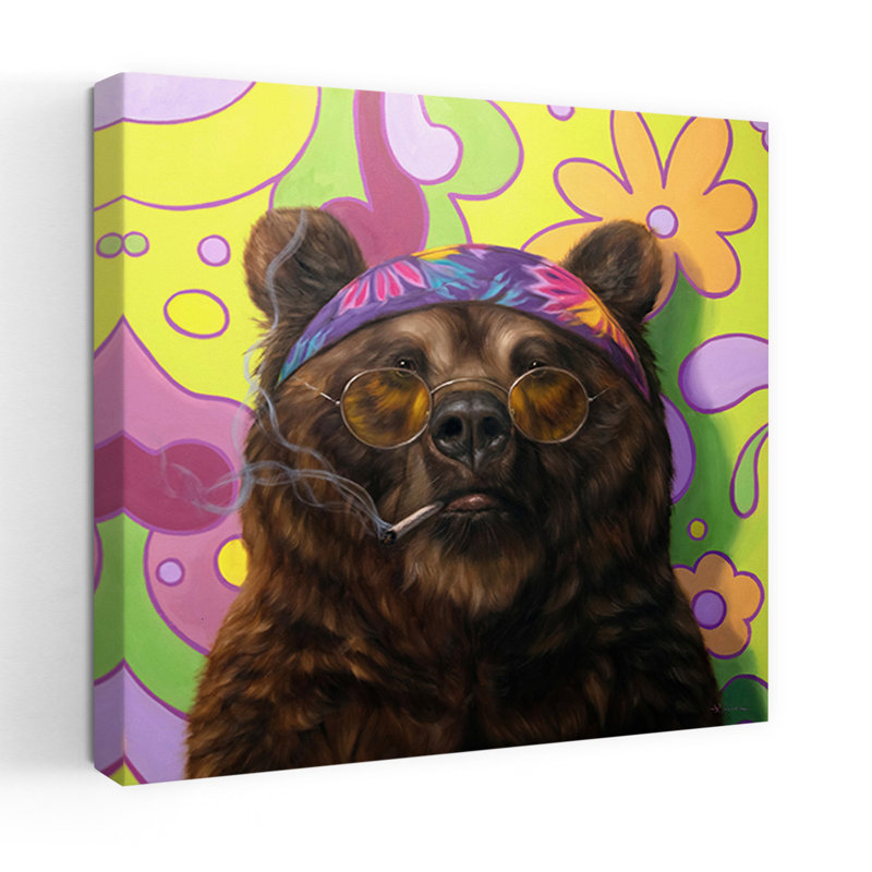 Bearly Buzzed Contemporary, lavande, art urbain, H 18 po x l 18 po