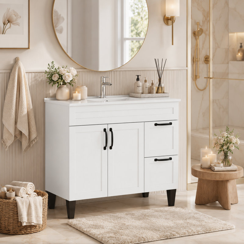 Ensemble de meuble-lavabo flottant mural moderne 40 "avec lavabo en céramique Modern