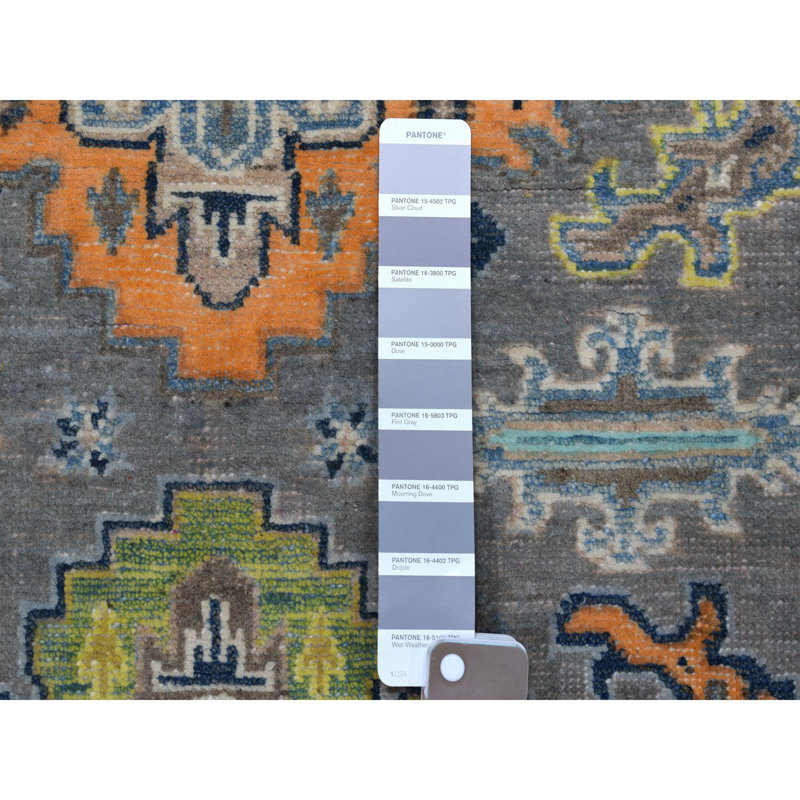 Tapis gris / vert en laine noué à la main de conception unique 3 pi 3 po x 5 pi Harpenden