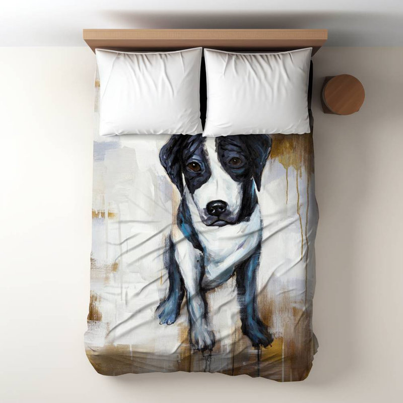 Polyester Sateen Duvet Cover, Twin Duvet, White Sitting Dog