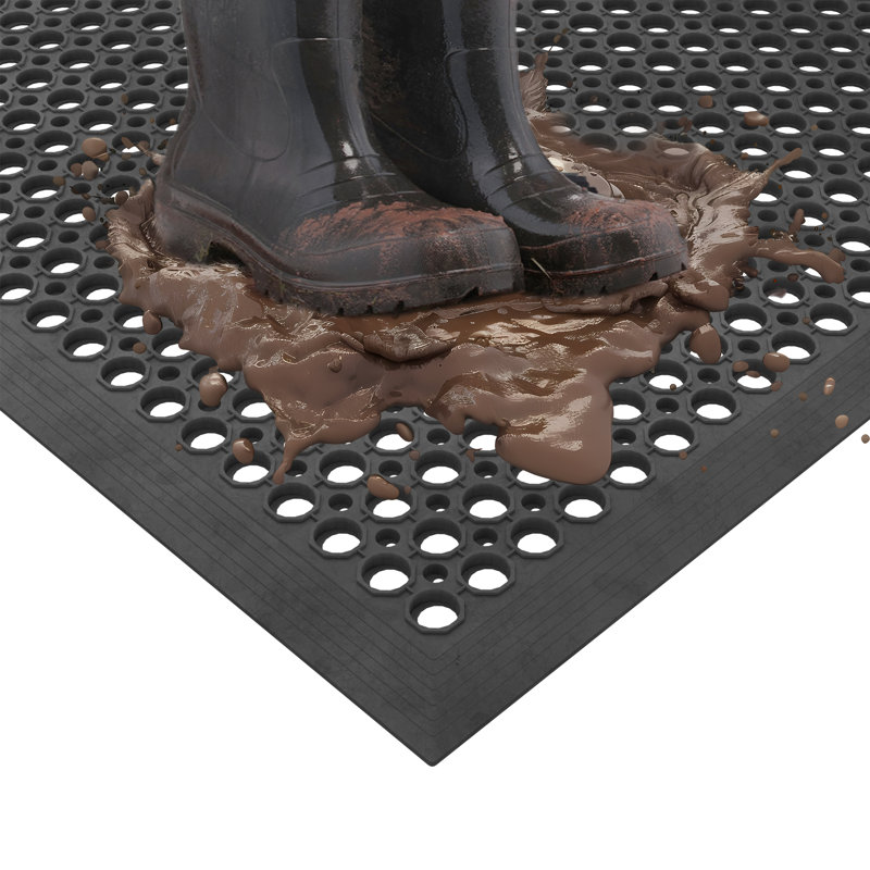 Heavy Duty Rubber Kitchen Mat – Anti-Fatigue Commercial Floor Mat with Drainage Holes, Non-Slip, Water-Resistant Comfort Mat for Restaurant, Bar, Garage, Entryway – Indoor/Outdoor Use