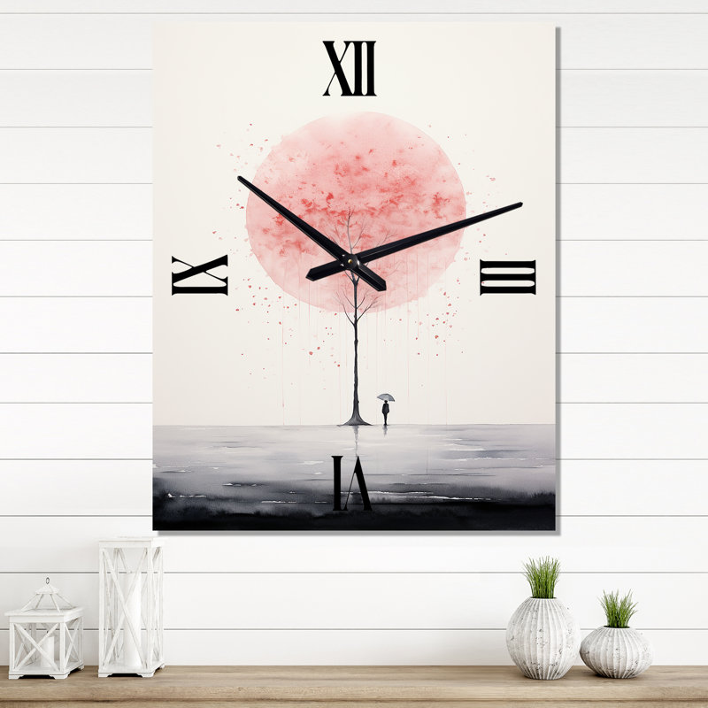 Horloge murale surdimensionnée à impression d'arbre unique I - paysage, Très grand