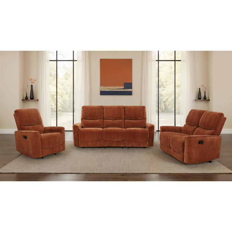 Ensemble de canapé inclinable rembourré 3 pièces Navarro, Brun, 3 Pieces: Sofa, Chair, Loveseat
