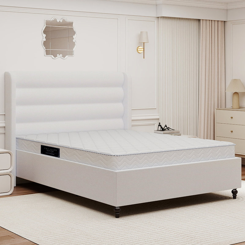 Upholstered Slatted Bed with Turned Gourd Legs, Queen