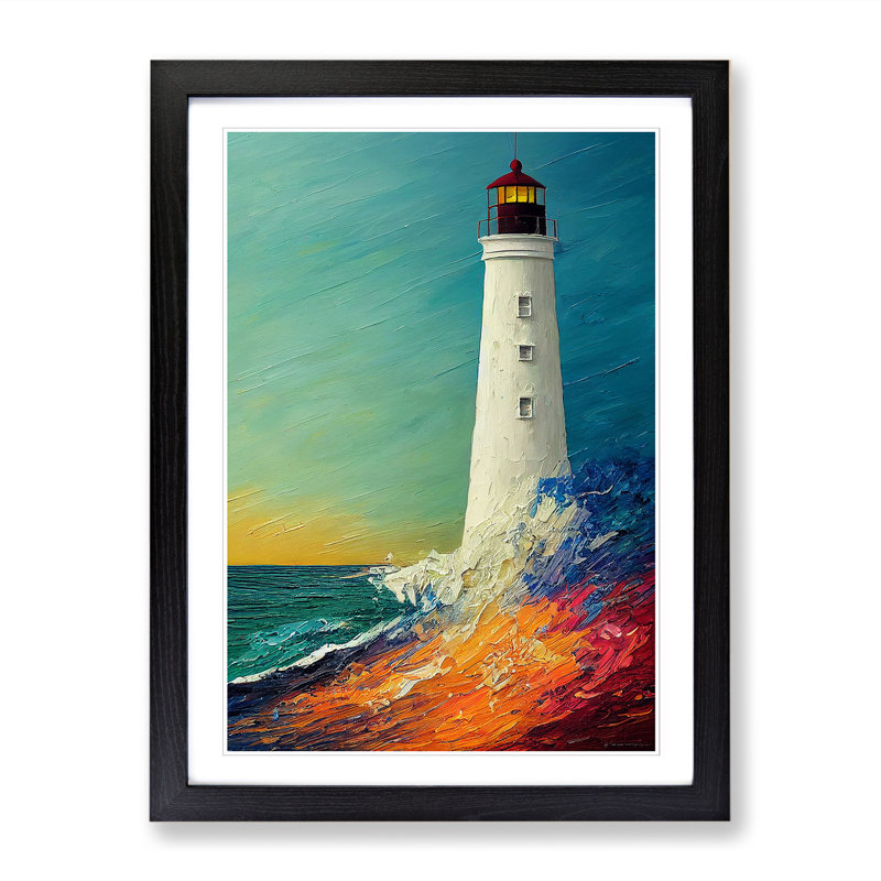 Lighthouse Painted Vol.1 - Picture Frame Print, 64cm H x 46cm W x 2cm D, Oak