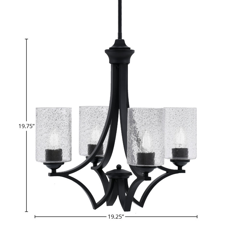 Lustre 4 lumières Zilo illustré avec verre de 4 po Zilo, Bulles / fumée, Noir mat