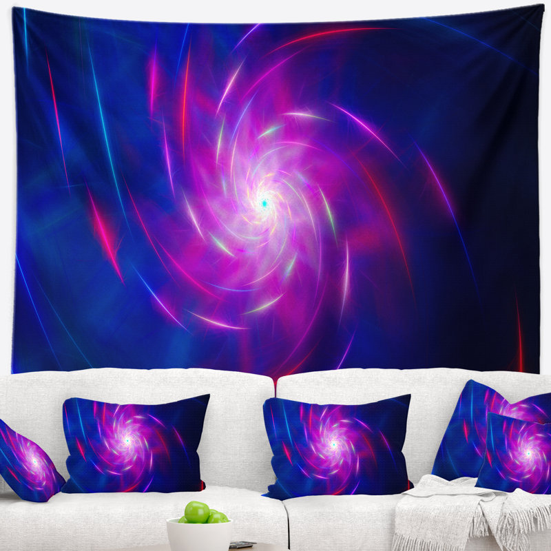 Tapisserie à spirales fractales bleues abstraites tourbillon, H 32 po x l 39 po