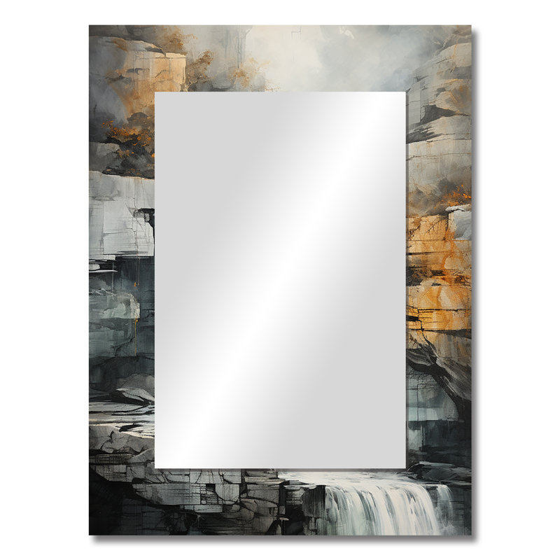 Waterfall cliff aventure - miroir mural en cascade, miroir décoratif traditionnel, impression d'art en métal, 32 po x 24 po