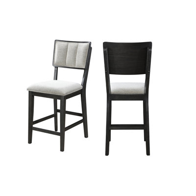 Set Of 2 Counter Height Dining Chair Fabric Upholstery High-Back Wooden Frames