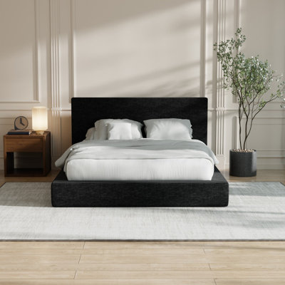 AirFrame Full Size Bed Frame with Headboard, Cloud Upholstered Platform Bed Frame, 5 Inch Foam Cushioned, No Box Spring, Easy Assembly(Onyx Black)