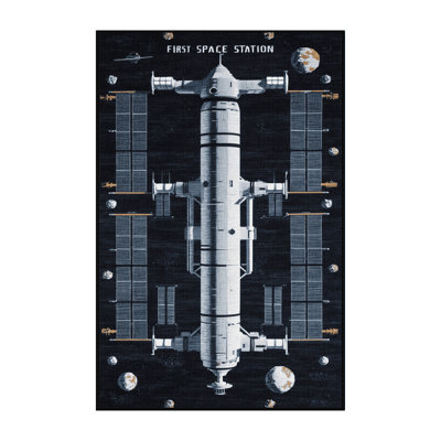Machine Washable Space Gray Area Rug