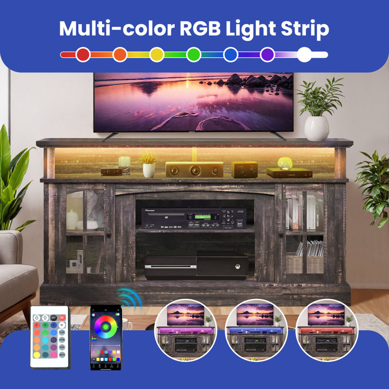 Brooksey 58.00'' Modern Contemporary Media Center TV Stand With Power Outlet and LED Strip, Brown