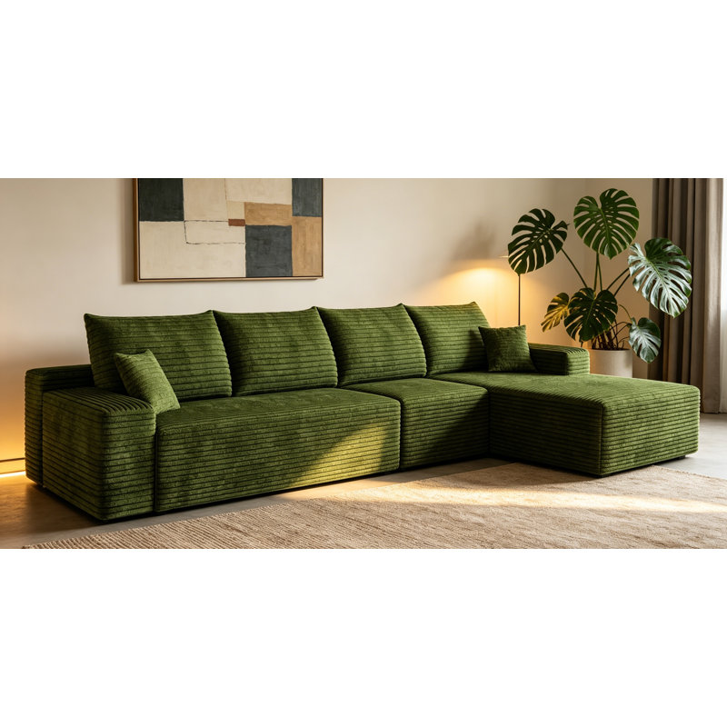 Canapé modulaire en forme de L 135 po avec méridienne en L, siège modulaire profond, fauteuils rembourrés L 135,0 po x l 68,2 po H 37,8 po ensemble modulaire en L vert, confort d'assemblage non requis